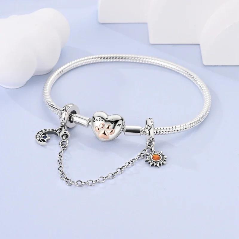 Copper Star Crescent Sun Earth Safety Chain Piece Fit Original Wrist Bracelet Beaded Designer Charms Necklace Female Jewelry