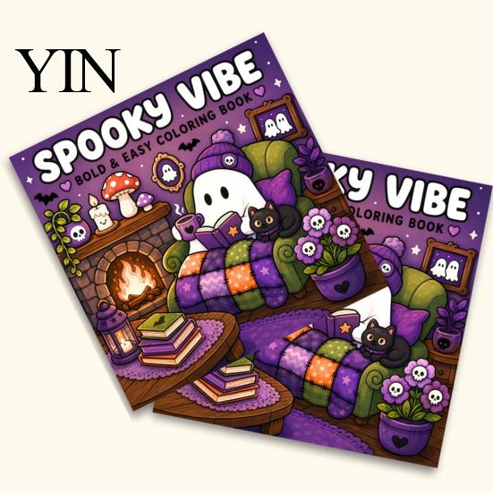 Jedinečné dárky pro milovníky Halloweenu, Kniha omalovánek s duchy pro dospělé, 24 listů, Roztomilé vzory, Zesílený papír, Podložky na kreslení z bavlněné buničiny 20 cm