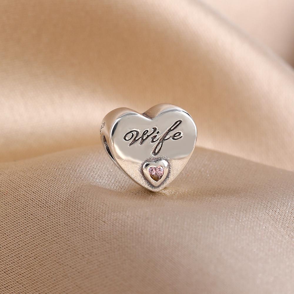 Copper Heart Shaped Father Mother Daughter Sisters Bead Suitable For Diy European Bracelet Festival Jewelry Gift