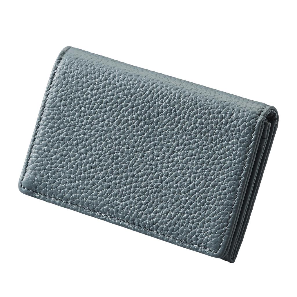 Gulfstream's Soft Cowhide Leather Bi-Fold Slim Business Card Case (GRE-SME-05) in Beautiful Blue Gray, crafted from soft, genuine leather.