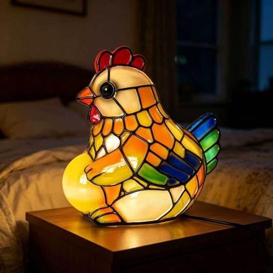 Rainbow Stained Glass Animal Night Light, USB Powered Retro Highland Cow/Koala/Squirrel Resin Lamp for Bedroom, Desk, Home Decor
