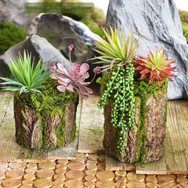 Forest Style Artificial Tree Stump with Moss Bark - Kindergarten and Country Style Decorative Ornament, Perfect for Landscaping or Inserting Flowers.