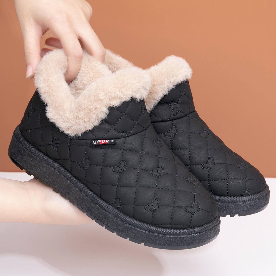 

Зимние женские хлопковые ботинки, зимние кожаные ботинки, новые бархатные утолщенные ботинки из хлопка, нескользящие, водонепроницаемые, теплые, короткие ботинки в иностранном стиле 35 чёрный