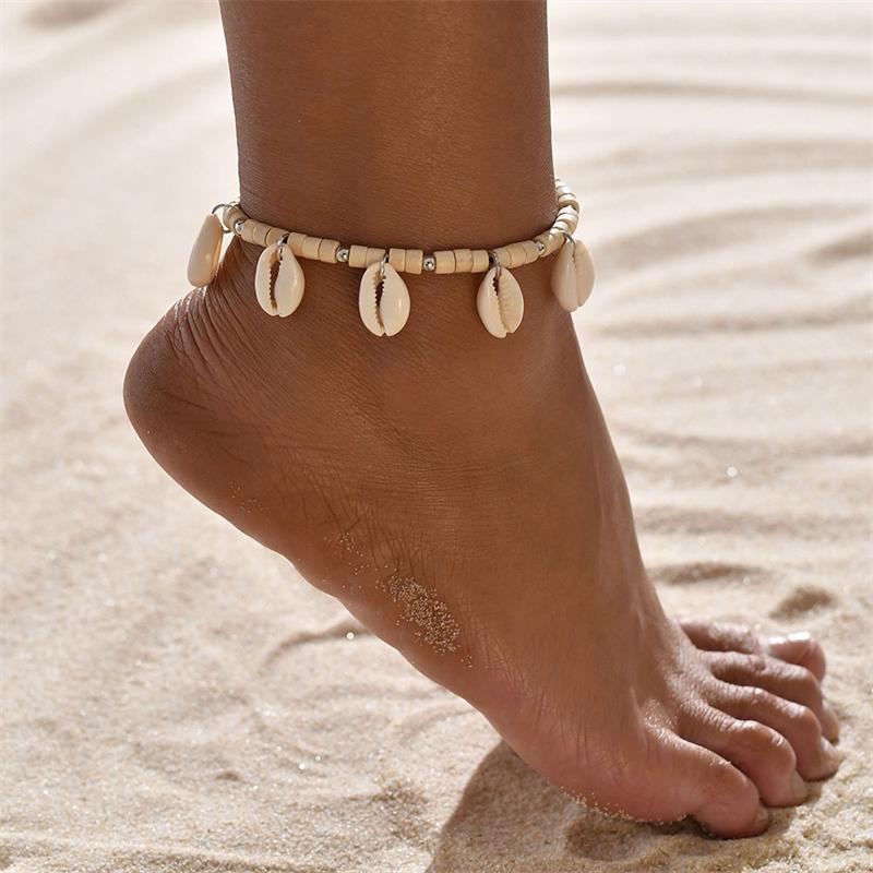New Summer Beach Chain Anklet For Women Vintage Double Layer Heart Pearl Starfish Zircon Shell Boho Beaded Foot Chain Jewelry