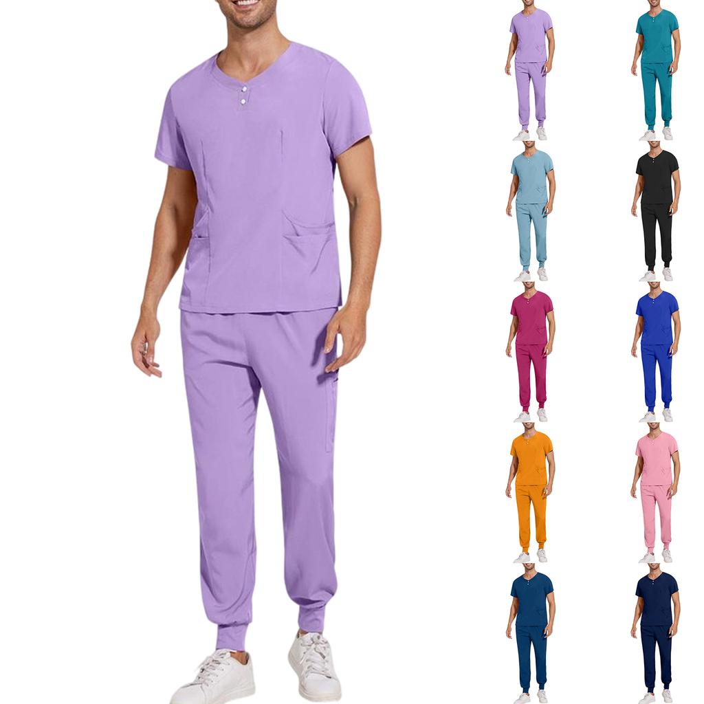 Mens' Comfortable And Casual Solid Color Short Sleeved Pants Protective Suit Set