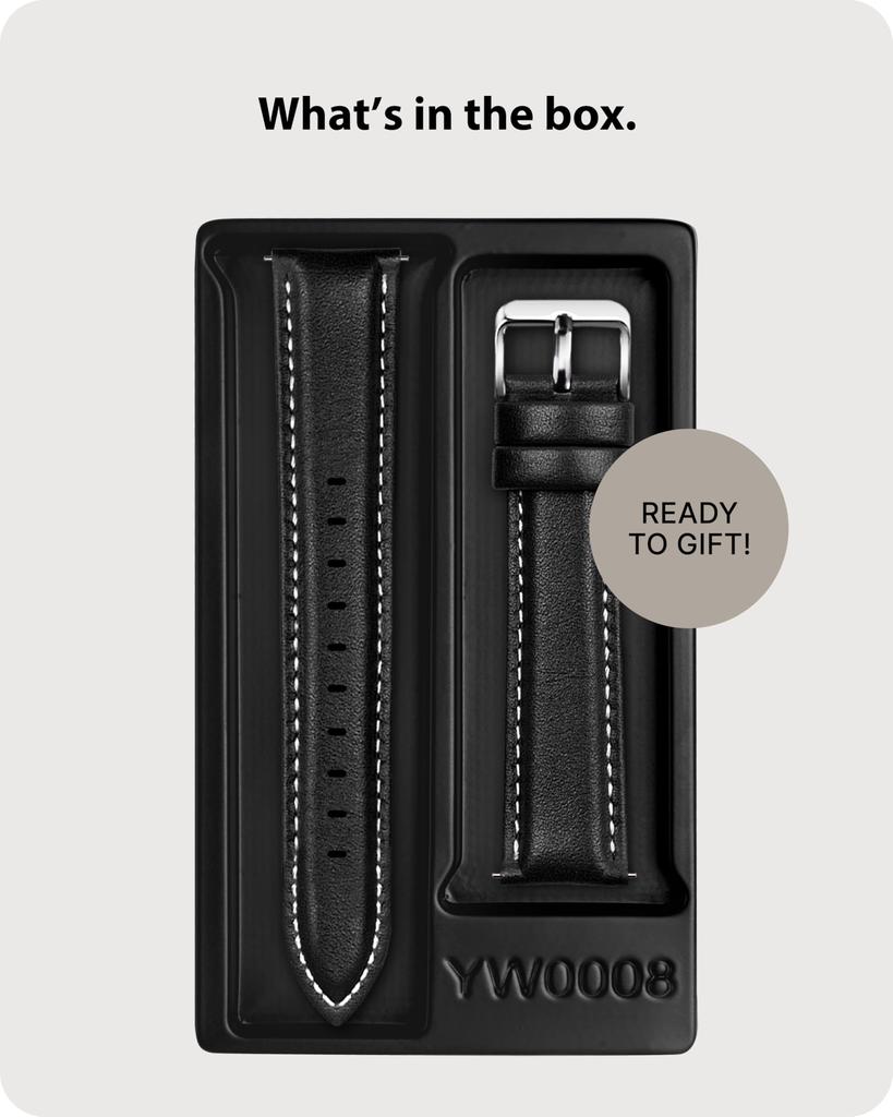 Fullmosa 22mm Genuine Top Grain Leather Watch Replacement Strap for Smartwatches and for Men and Women Strap, Watches, Black,