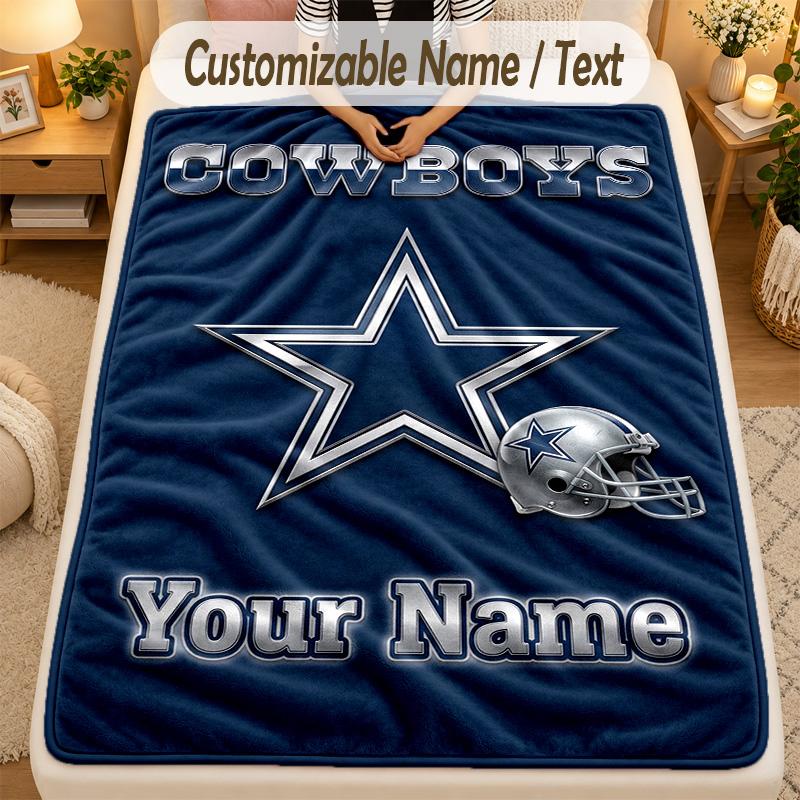 Flannel BlanketDallas Cowboys Custom Name Text Personalized Soft Warm Throw Blanket Home Decor Gift