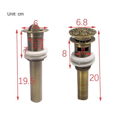 Bathroom Lavatory Basin Sink Pop Up Drain with Round Carved Cover Brass with & Without Overflow Vanity Sink Waste Drainer