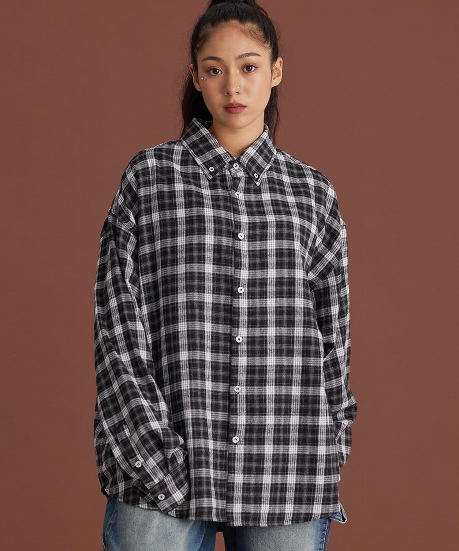 Cream Soda Lab Big Oversized Tartan Check Shirt Black 1(L)