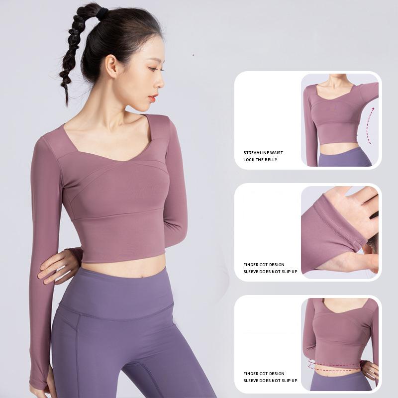 Long Sleeve Yoga Shirts Women Seamless Gym Sports Top Running Fitness Workout Top Shirts Sport Active Wear Shirt