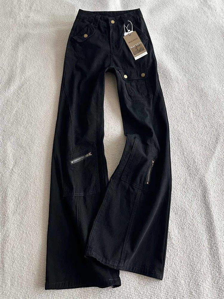 Petite Women's High Waist Black Flare Jeans - Slimming, Loose Fit, Straight Leg, Versatile Workwear Pants