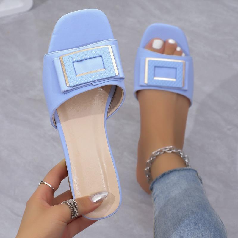 Fashion Summer Women's Slippers Fashion Square Toe Peep Toe Slippers Non-slip Flat Slippers for Women Comfortable Beach Slipper Slides