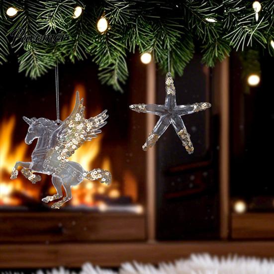 Decorative Tree Hanging Charms Faux Crystal Christmas Ornaments for Tree, Clear Snowflake/Starfish/Heart/Bird/Horse Decoration Decorations with