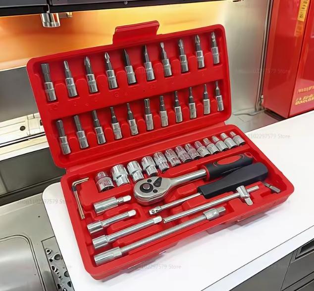 46 Piece/Set of Car Repair Tool Kit 1/4-Inch Socket Set Car Repair Tool Ratchet Torque Wrench Combo Auto Repairing Tool Set