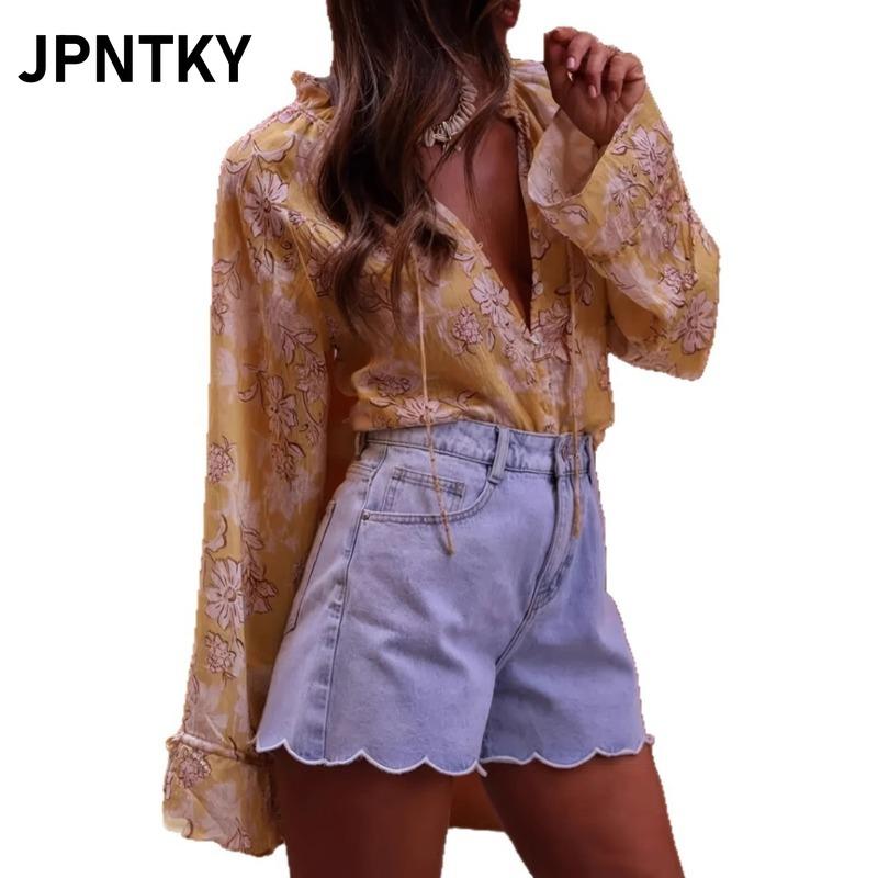 Camicie e Bluse Casual alla Moda da Donna JPNTKY con Scollo a V e Maniche Lunghe