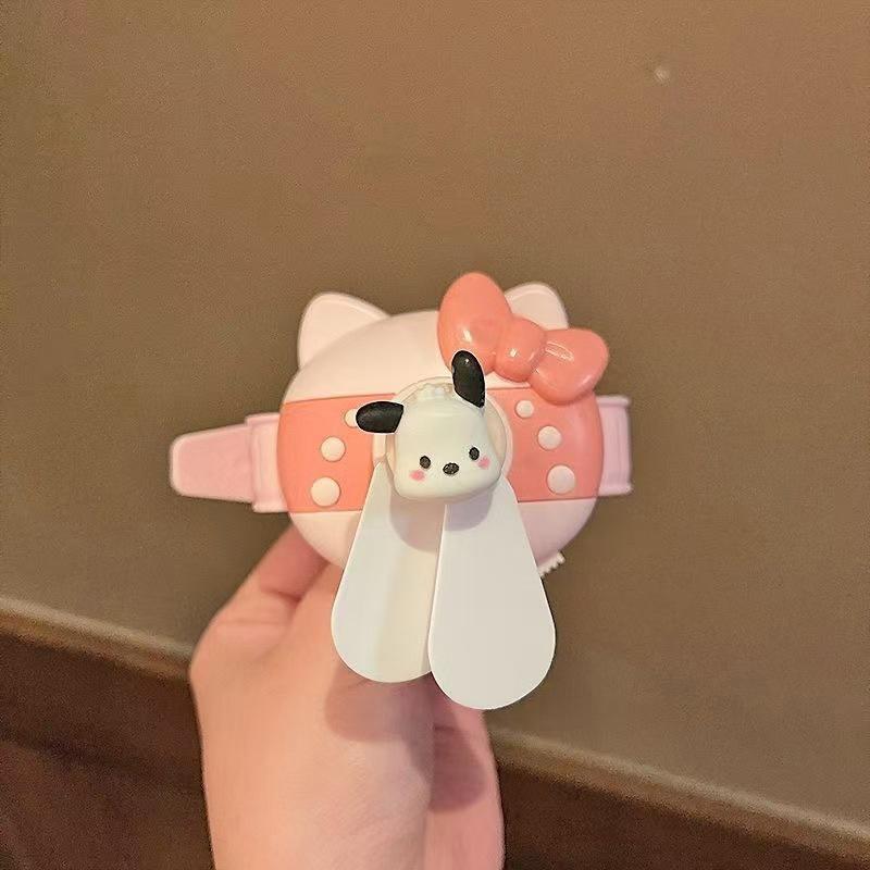 Kawaii Cartoon Kt Cat Wrist Fan Summer Rechargeable Student Children Portable Watch Small Fan Wind Force Usb Fan Kids Gifts
