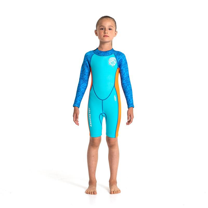 

Children s Diving Suit 2.5MM One-piece Women s Long Sleeves + Shorts Warm Snorkeling Surfing Jellyfish Swimsuit 14-yard