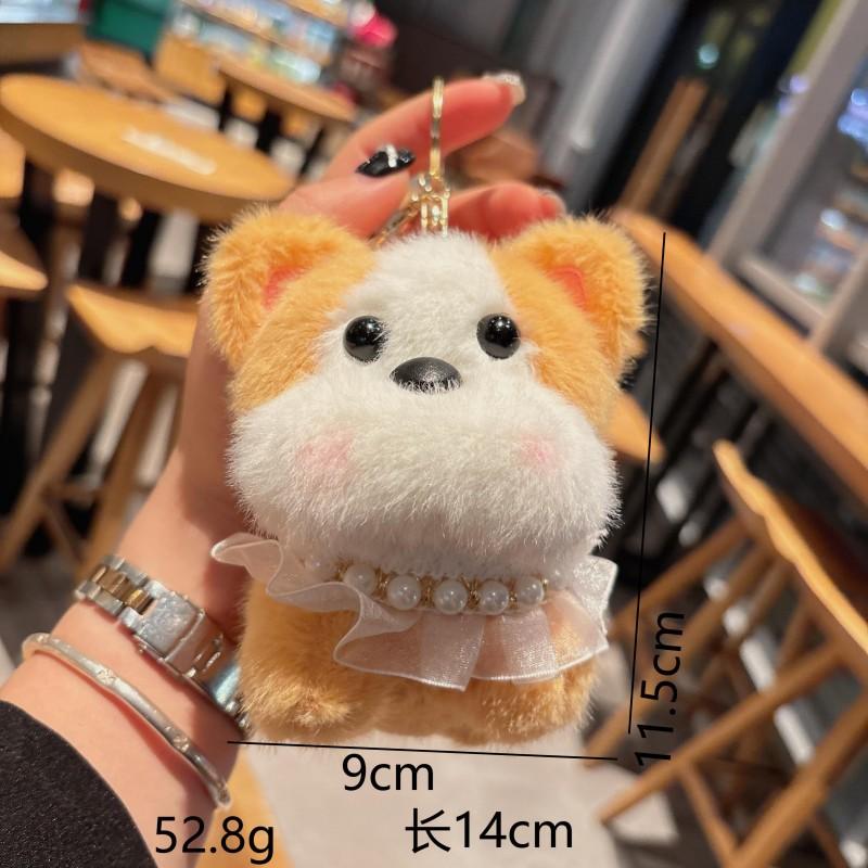 Lovely Fluffy Blush Puppy Pendant Stylish Backpack Car Pendant For Girl Women Couple Birthday Present Keyfob Bag Charm
