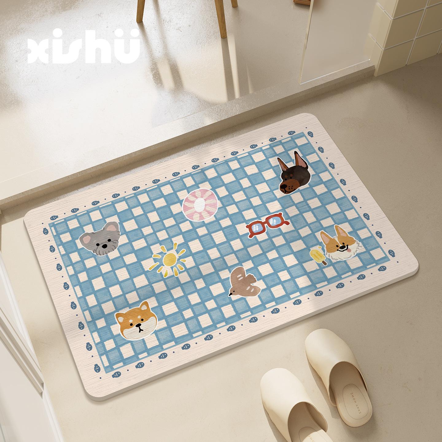 Diatom Mud Anti-slip Cartoon Plaid Bathroom Mat – Easy Clean & Water Absorbent 40x60cm