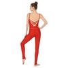 Tuta da ginnastica da donna asimmetrica sulle spalle con schiena scoperta e cinturini, pantaloni lunghi con strass