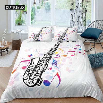 Saxophon Bettbezug Set Rotierende Musiknoten Bettwäscheset Musikinstrument Retro Jazz Musik Thema Einzelbett Bettbezug für Kinder