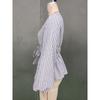 2025 New Autumn Women's Spliced V-neck Temperament Striped Long-sleeved Lace-up Shirt