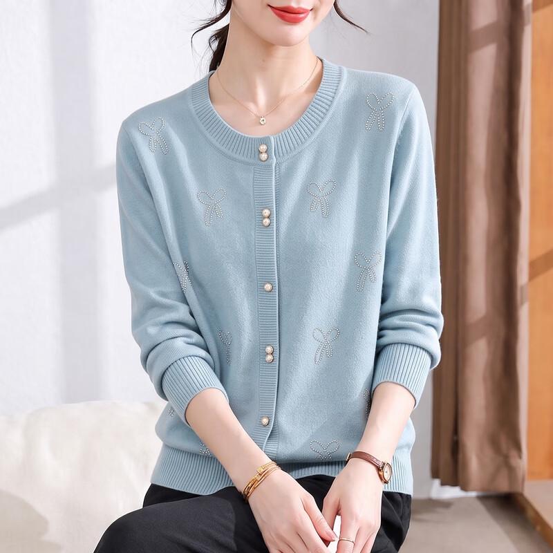 Hengyuanxiang Women's Embroidered Bowknot Knitted Cardigan