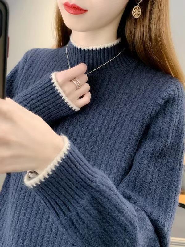 2023 Autumn/Winter Women's Thick Knit Sweater - Loose, Warm Half-High Collar Base Layer