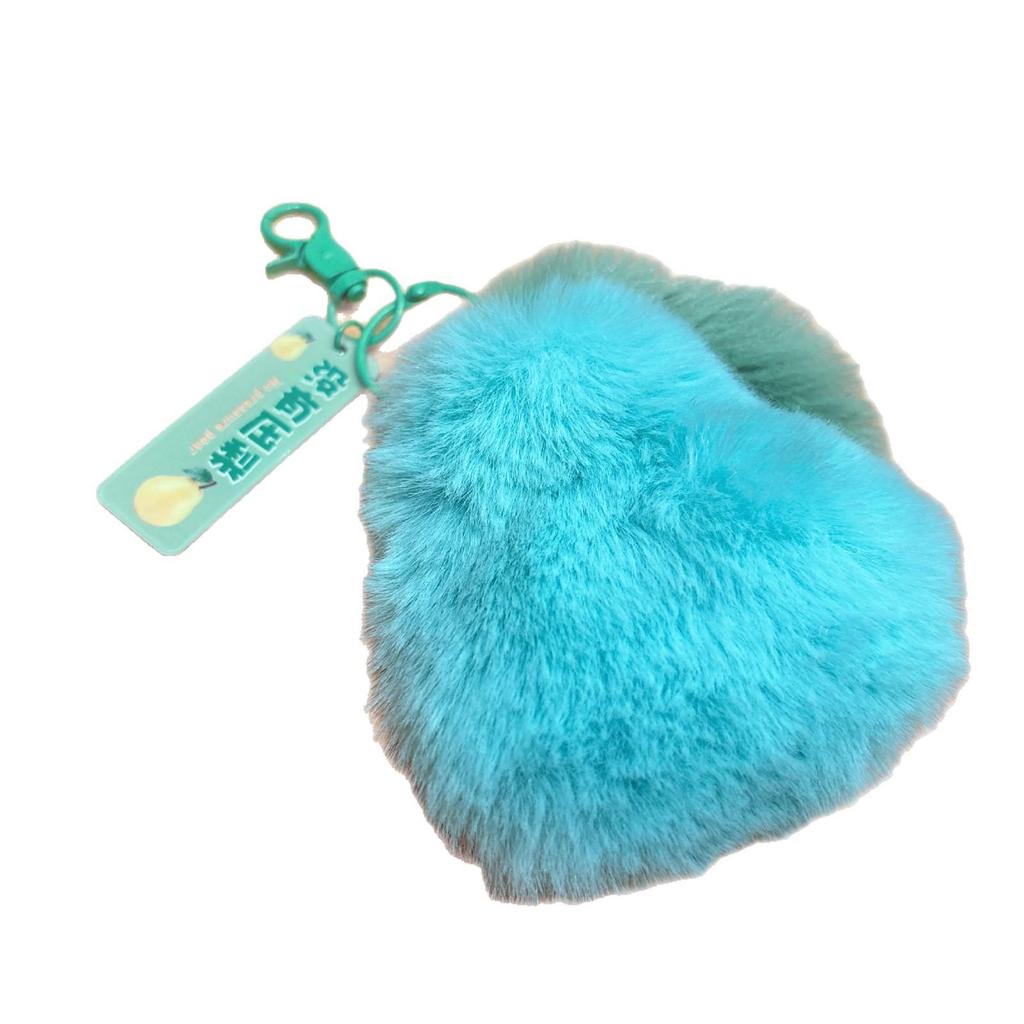 Rex Rabbit Fur Duck & Pear Keychain - Cute Plush Bag Pendant