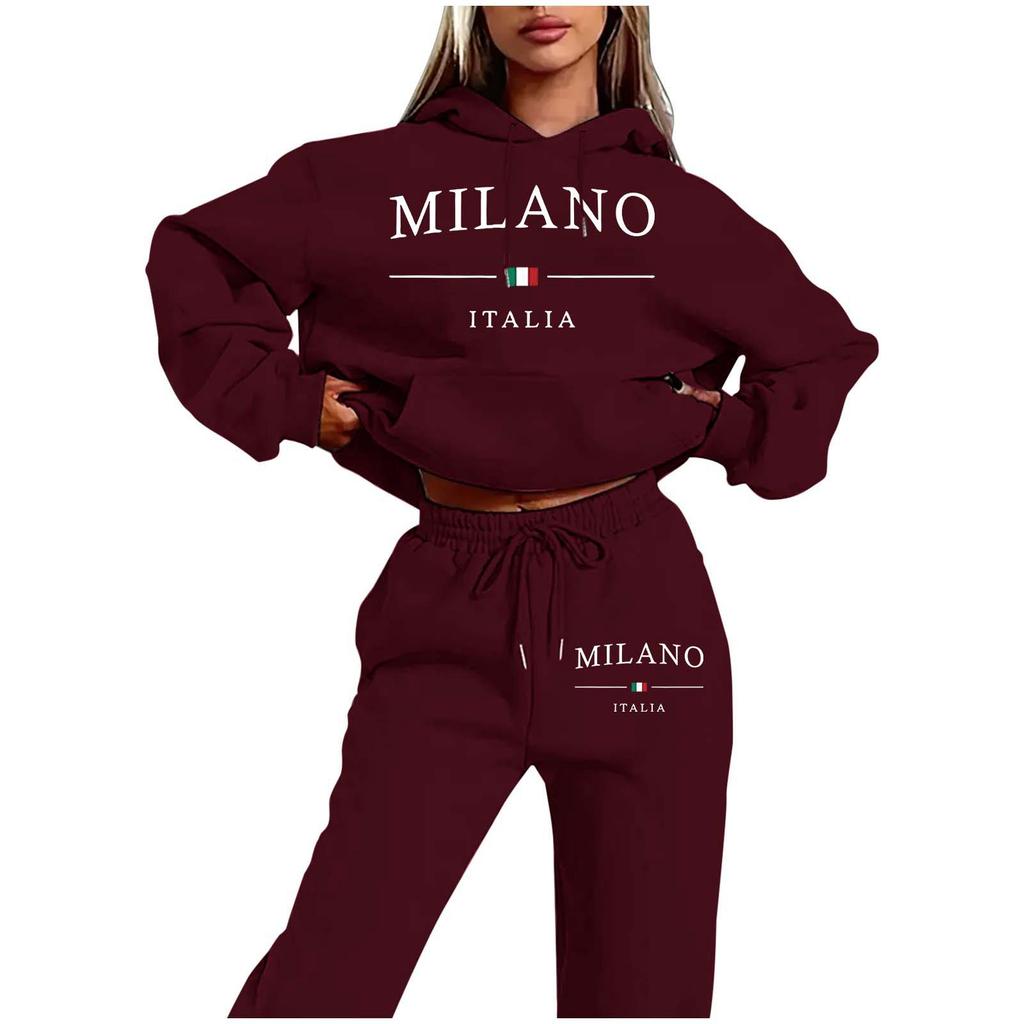 MILANO Plus Size Trendy Fleece Sweatshirt Set with Letter Print for Women