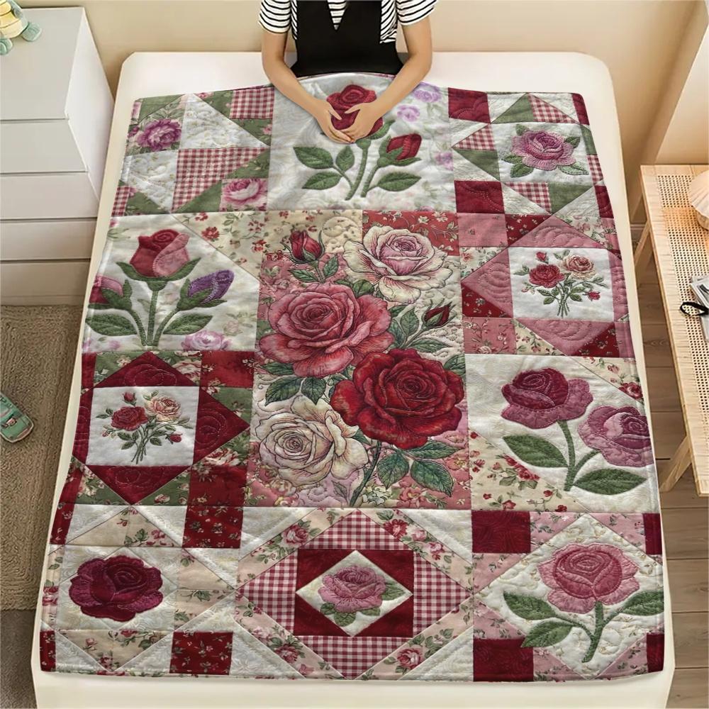 Rose Flower Print Flannel Blanket, High quality Comfortable for All Seasons, Home Decor, Warmth and Comfort, Perfect for Christmas Gifts101