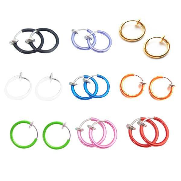 2PCS Cool Fake Stud Earring Clip Piercing Body Nose Lip Goth Punk Ring Hoop Ear Syeer