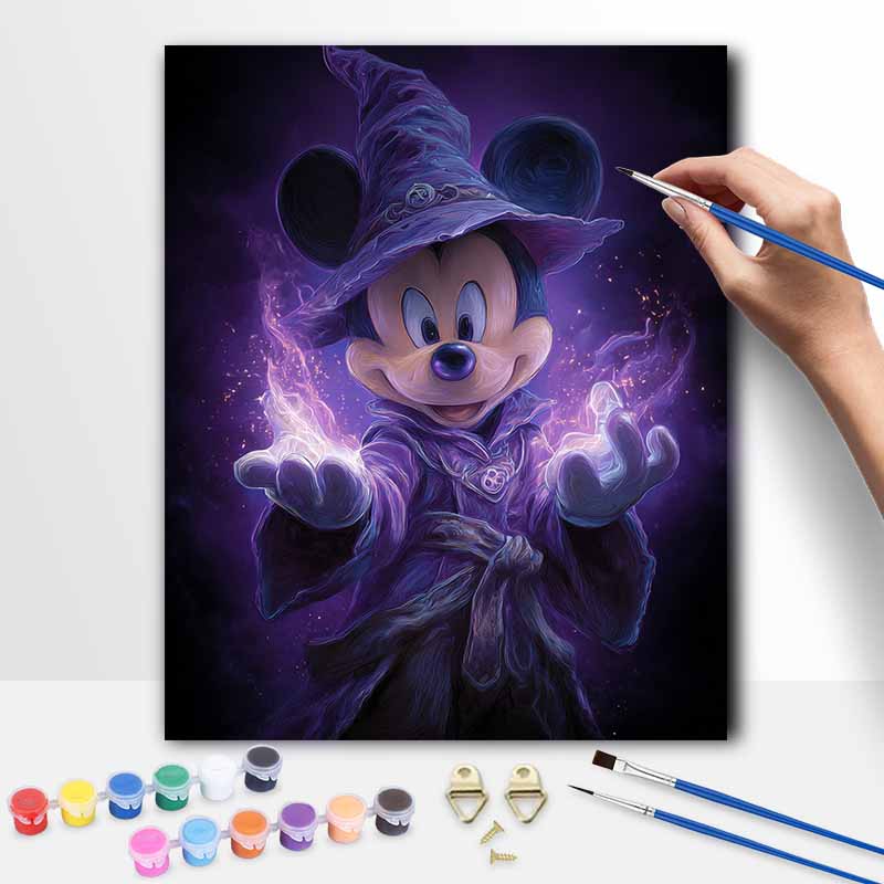 Disney Oil Painting Kit Canvas Sorcerer Mickey DIY Home Decor Gift, Magical Art 128 Characters