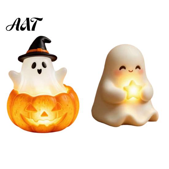 Autumn Seasonal Home Decor Halloween Cute Light Up Ghost Decoration, Small Statue Night Light, Gifts for Lovers Resin Table Decoration Indoor, Kitchen
