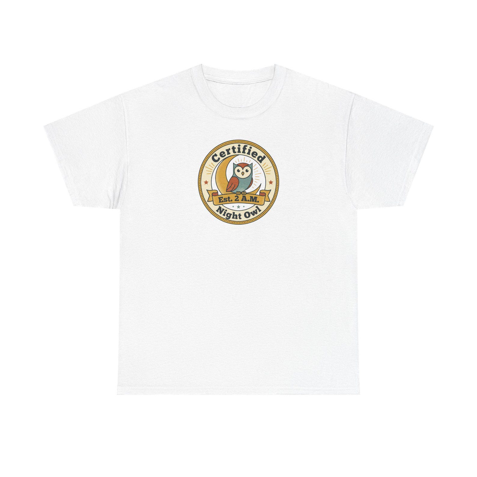 Certified Night Owl T-Shirt | Funny Night Owl Tee | Retro Owl Badge Shirt | Gift for Night Owls S