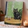 5D Pearl Painting Kit Framed with Black Cat Smoking Design Sparkling Bead Art Canvas DIY Relaxing Craft for Wall Decor Gift Home Artwork