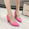Spring Fashion New High Heels for Women Thick Heel Pointed Tip Solid Color Shoes Women Classic Party 2025 Zapatillas De Mujer
