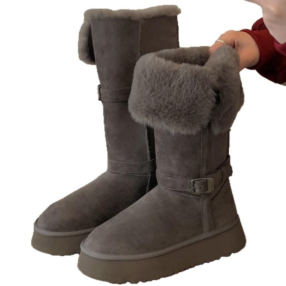 Grape mother studiolee buckle with thick-soled fluffy flanged thermal cotton shoes medium and long snow boots women's winter models