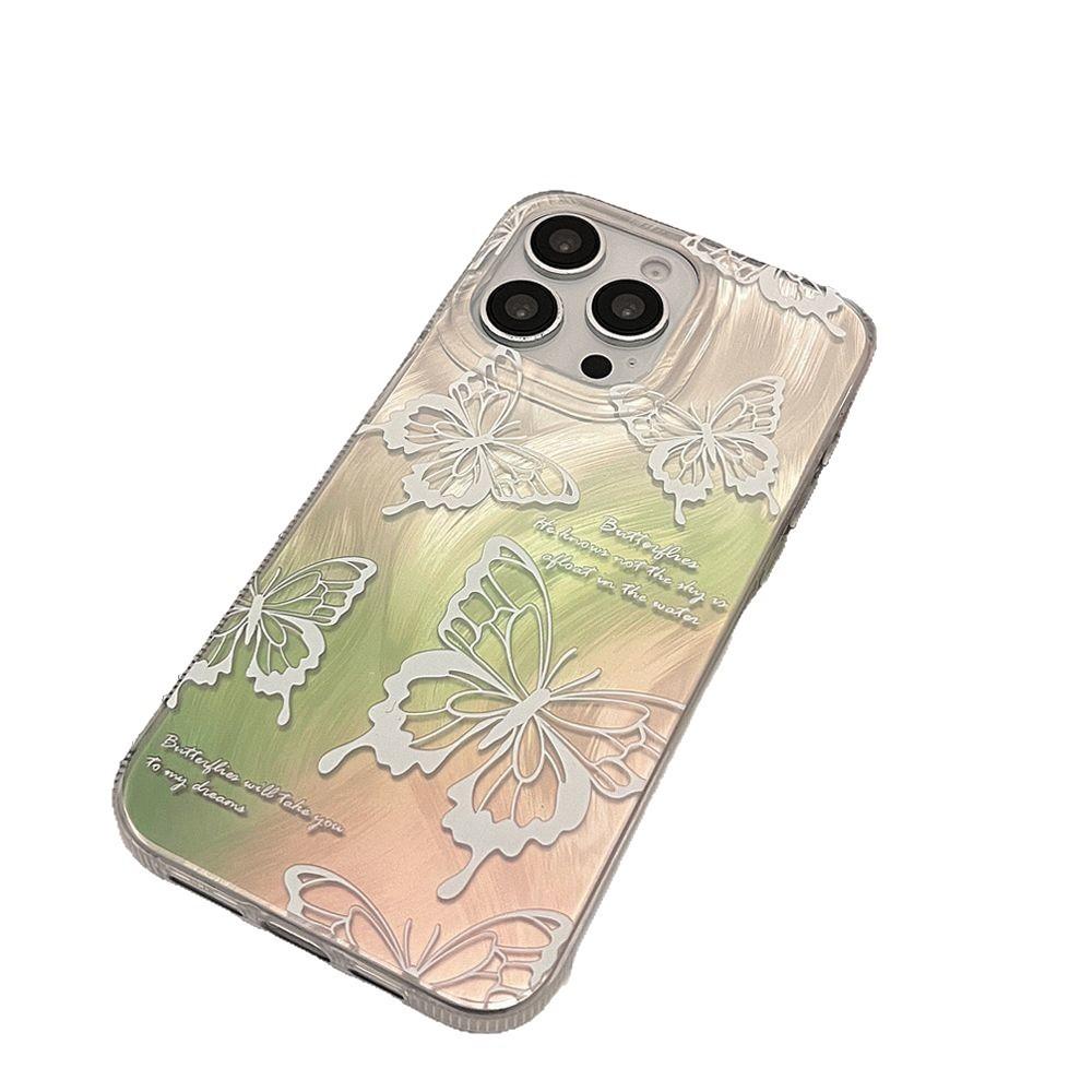 ins wind green pink butterfly Apple 11promax mobile phone case iPhone11 feather 11 large hole 11 anti-drop 11/11