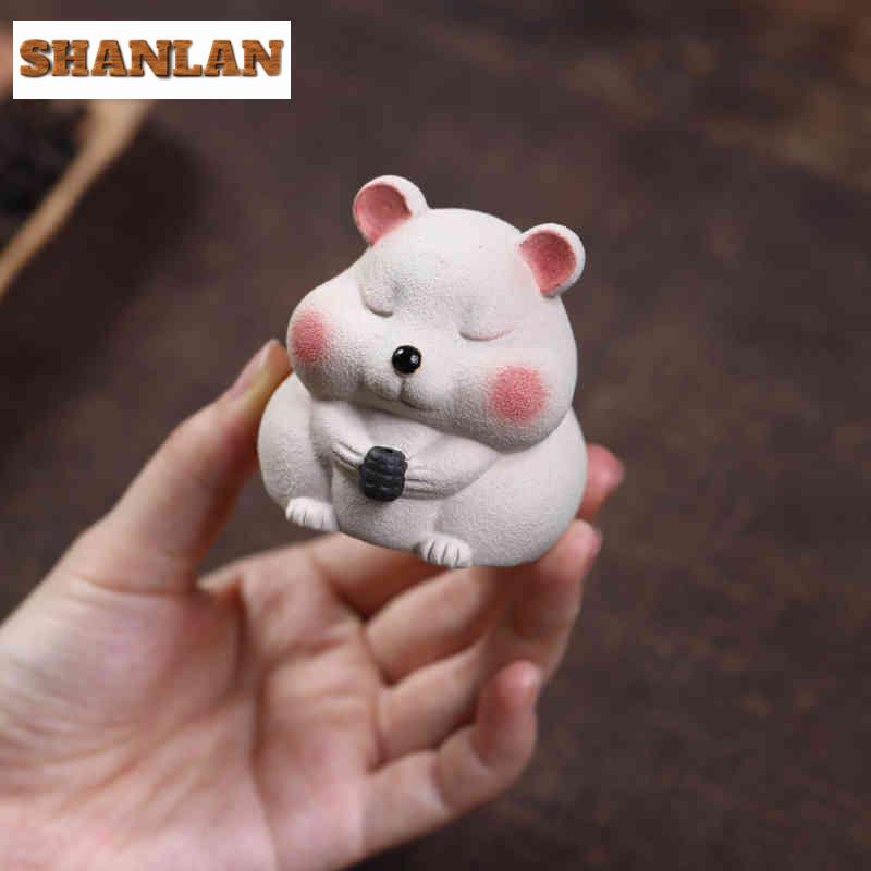 Yixing Zisha Little Fat Mouse Incense Stick Tea Pet Retro Flowerpot Landscaping Tea Figurine Play Toys Tea Statue Ornaments Gift
