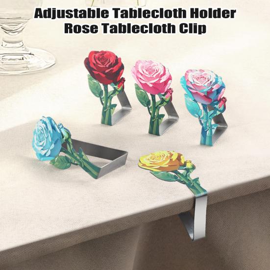 

4Pcs Stainless Steel Rose Tablecloth Clip Non-slip Indoor Outdoor Wedding Party Picnic Camping Table Cover Holder Fixing Clamp