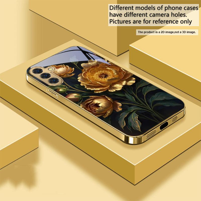 Prosperous Golden Peony For Samsung Galaxy S20 FE S21 S22 S23 Plus S24 Ultra 25Ultra S21+ S9+ S22Plus Golden Glass Phone Case