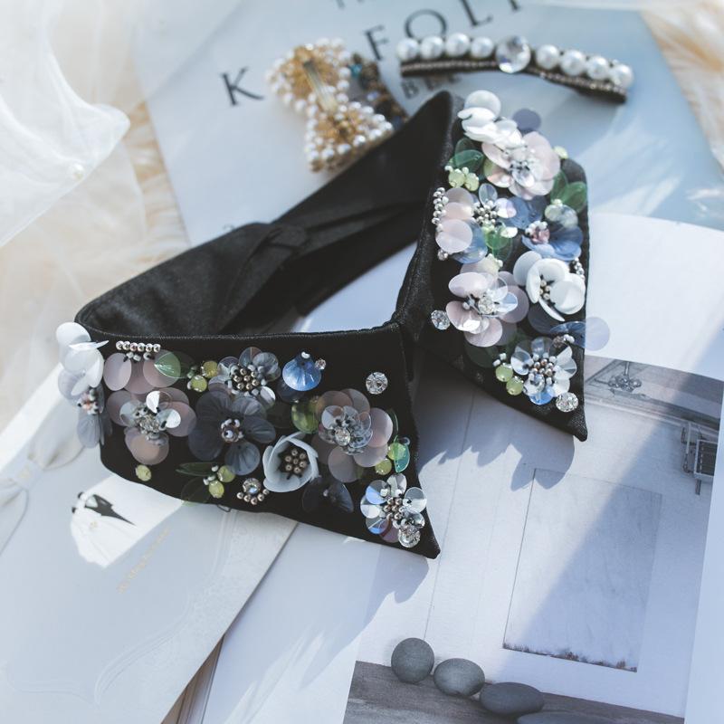 Fashion Women Sequins Detachable Collars Faux White Black False Collars Woman Tie Fashion Removable Diamond Fake Collar Women