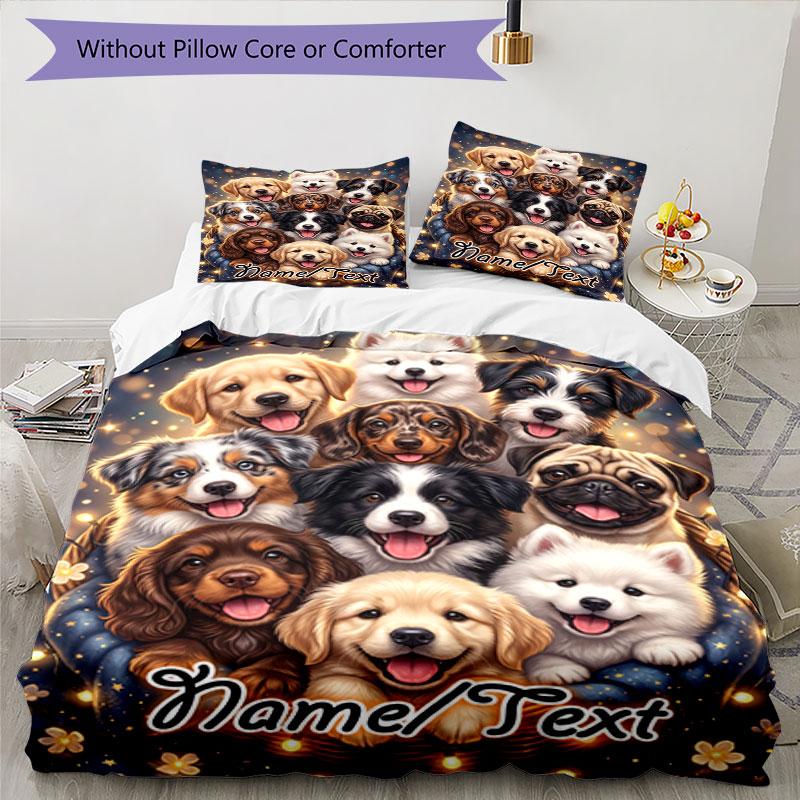 3PC Custom Name Puppy Basket Night Bedding Set Printed Bedding Set Duvet Cover Closure Includes 1 Duvet Cover & 215 Pillowcases for Bedroom