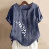 Women's Fashion Casual Round Neck Short Sleeve Cotton And Linen Printed T-shirt Top