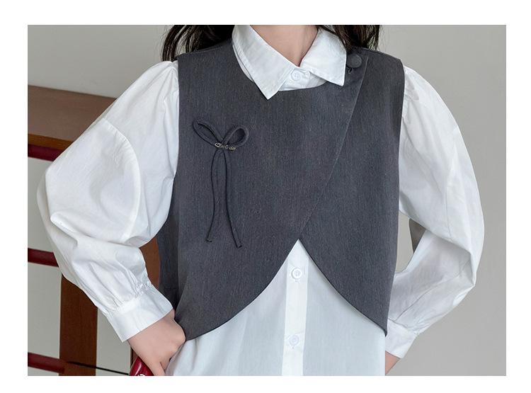 2026 Girls' Spring Academy Style Three-Piece Outfit: Bow Vest, Shirt & Suit
