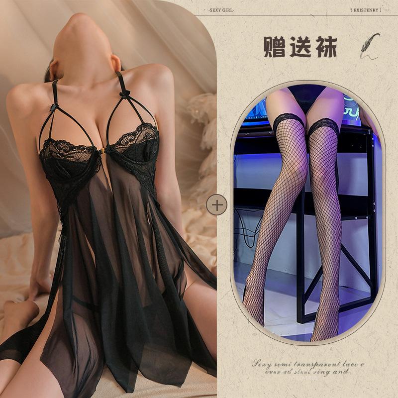 Sex Underwear Sexy Lace Temptation Suspender Nightdress Hot Hollow Petal Skirt Women's Transparent Pajamas