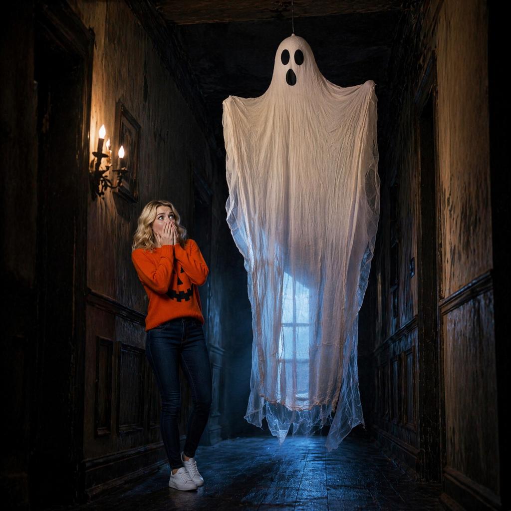 2 1 Meter Ghost Hanging Decoration Halloween Party Prop Indoor Outdoor Hanging Ghost Decoration for Haunted House and Event Setup