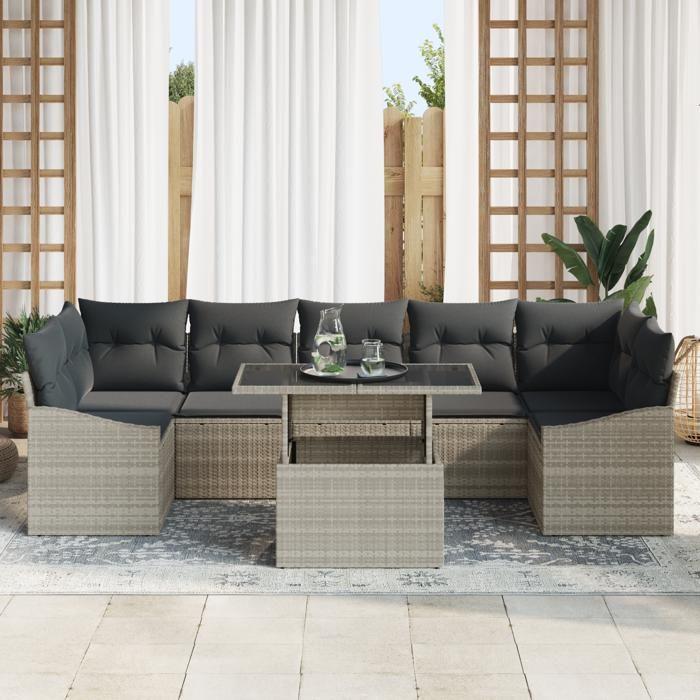 VidaXL Ensemble de canapé de jardin 8 pièces avec coussins gris clair en poly rotin 3348958