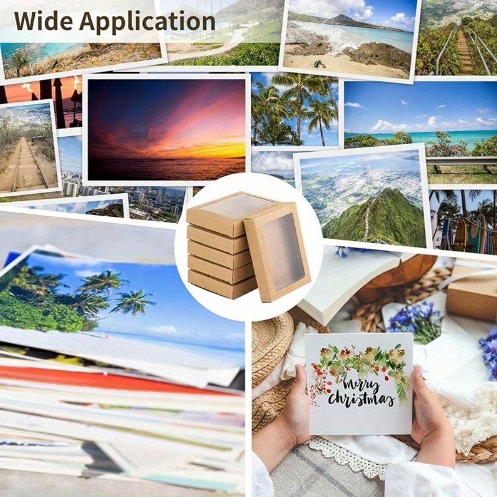 10PCS, 2.54*13.69*18.69CM, Kraft Paper Star Film/Photo Frame Packaging Boxes, Festivals Greeting Card Storage Foldable Transparent Window Paper Boxes,